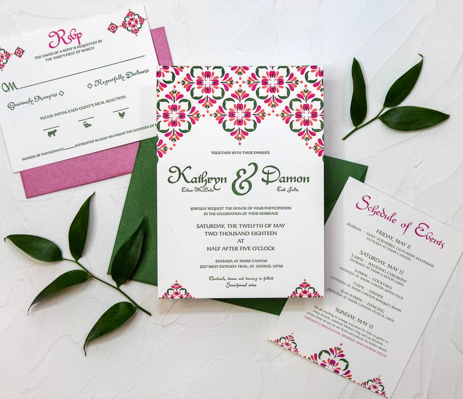 colorful letterpress wedding invitation