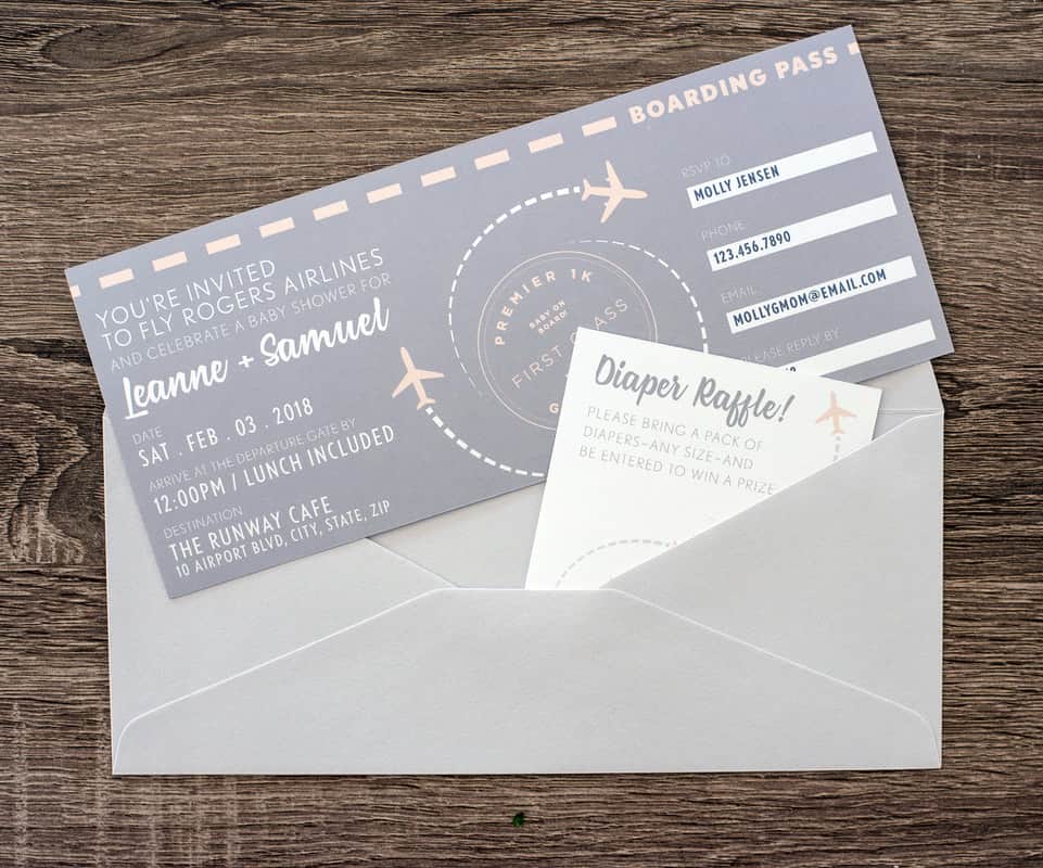 airline boarding pass baby shower invitation