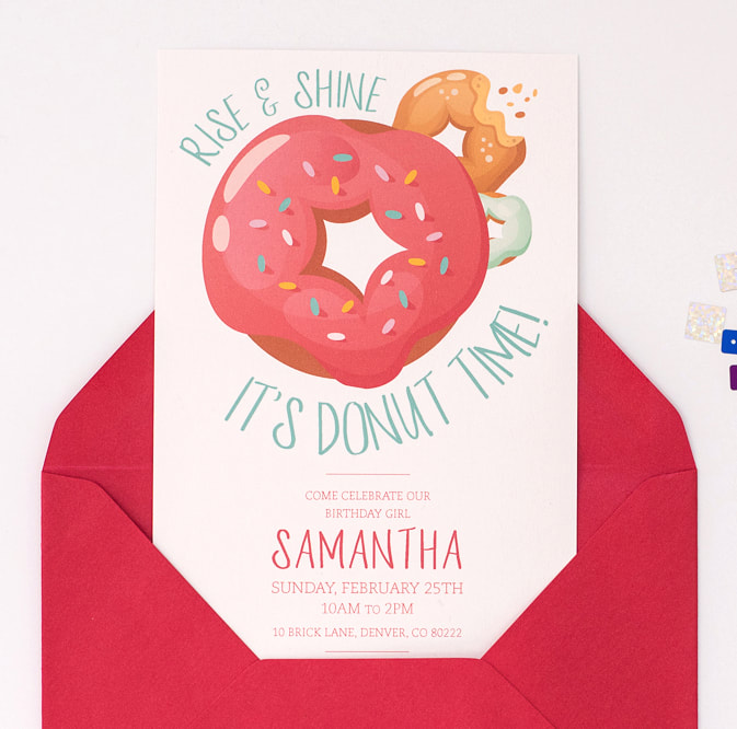 pink girl donut party invitation