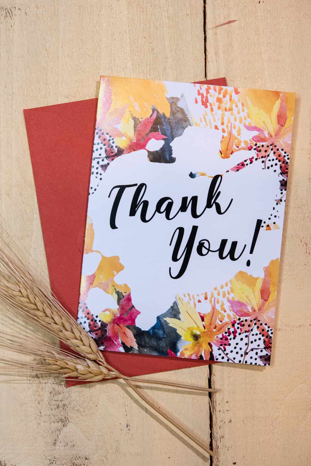 colorful fall leaves wedding thank you note
