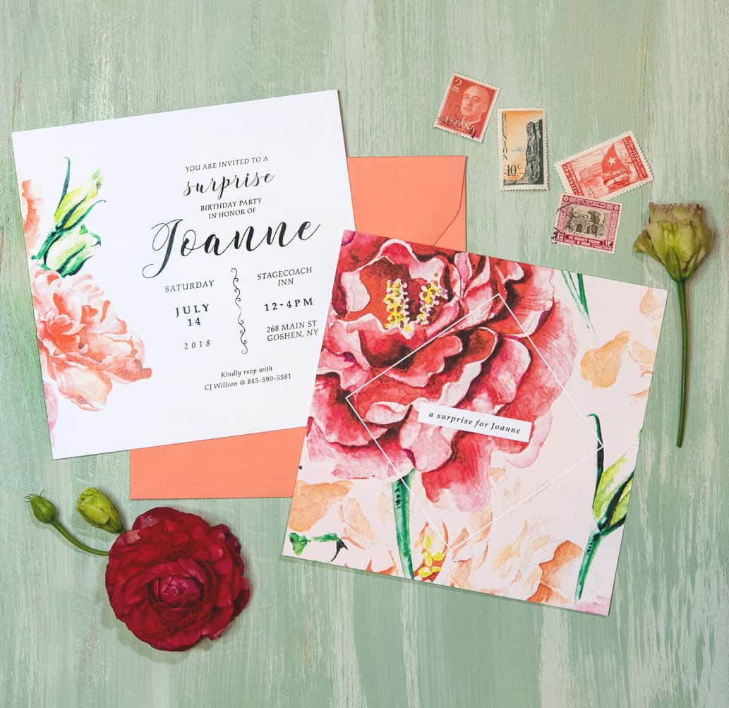 coral floral birthday party invitation