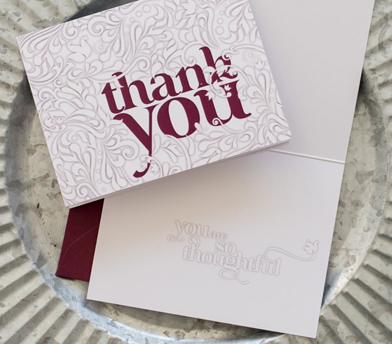 red and white thank you card