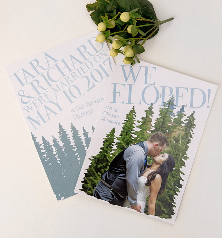 rustic we eloped announcement card