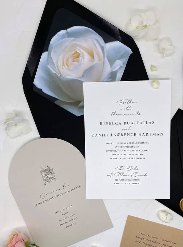 black and white modern wedding invitation suite