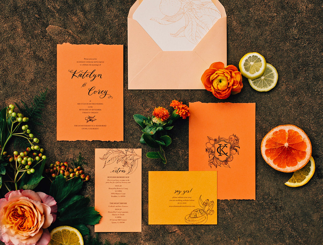 citrus colors wedding invitation suite