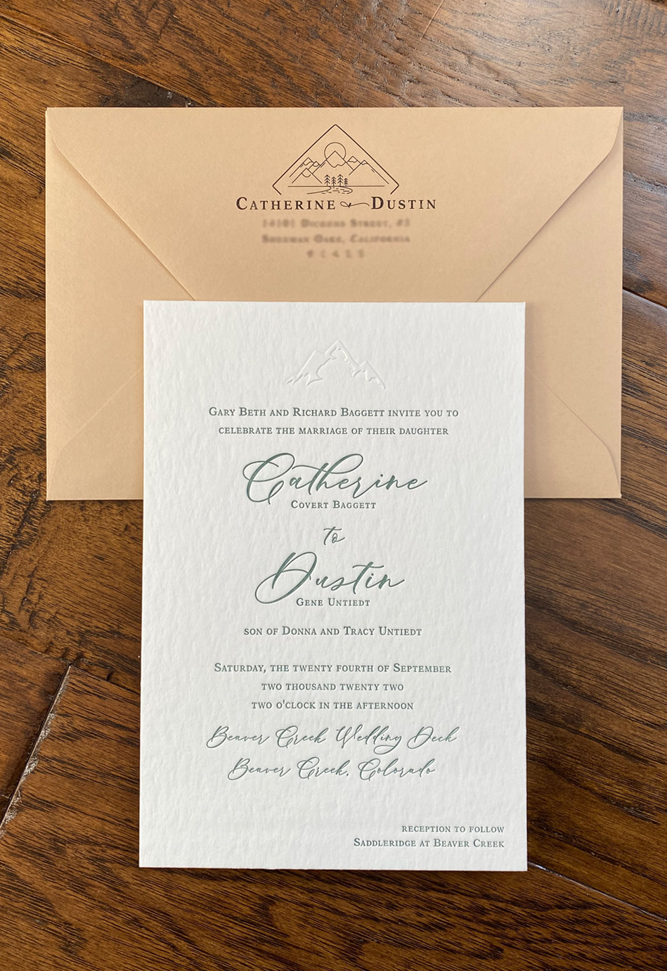 letterpress mountain wedding invitation