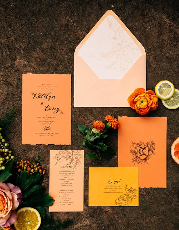 citrus colors wedding invitation