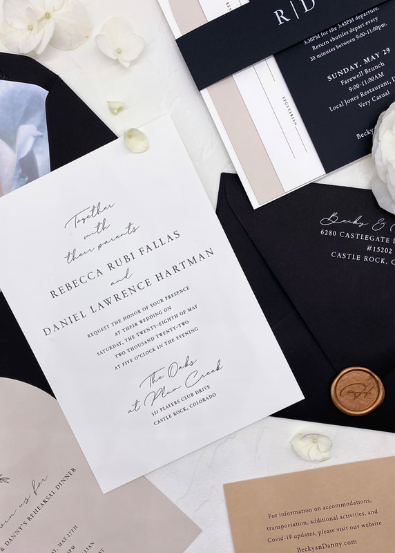black and white letterpress wedding invitation