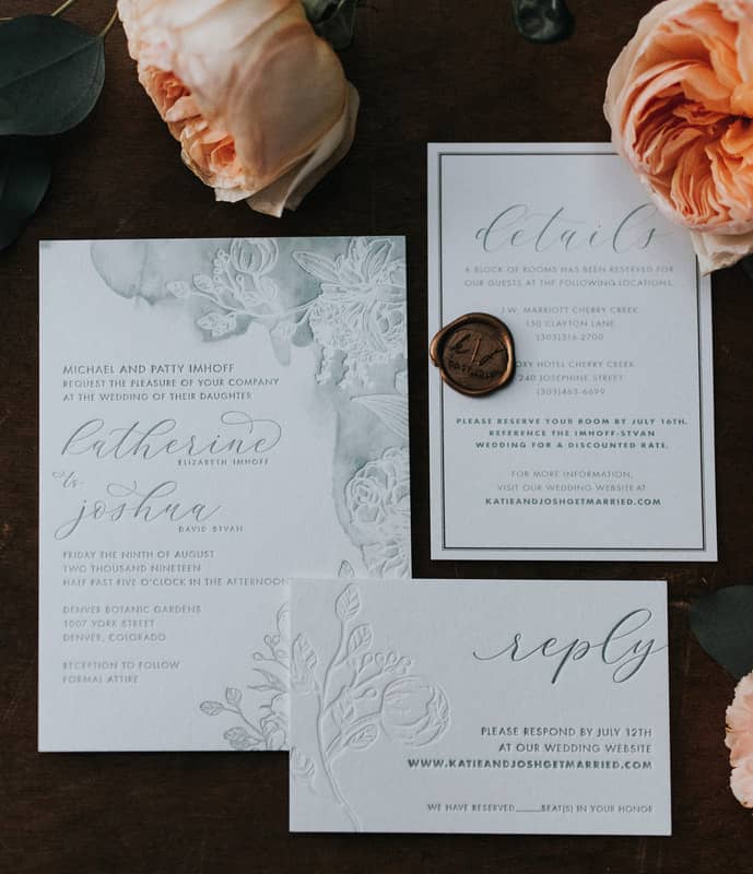 floral letterpress wedding invitation