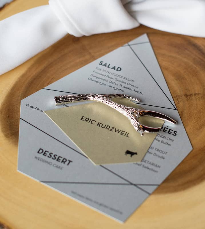 luxe mountain wedding menus and place cards