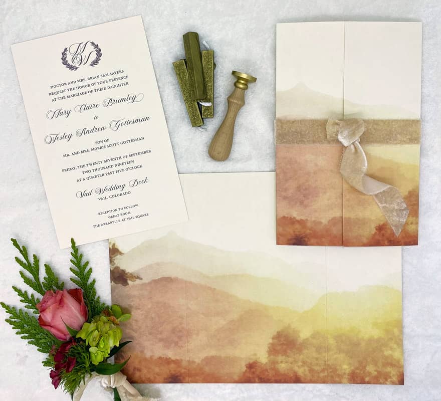 watercolor mountain wedding invitations