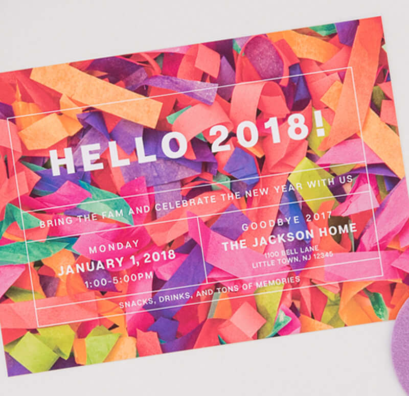 confetti new year's party invitation