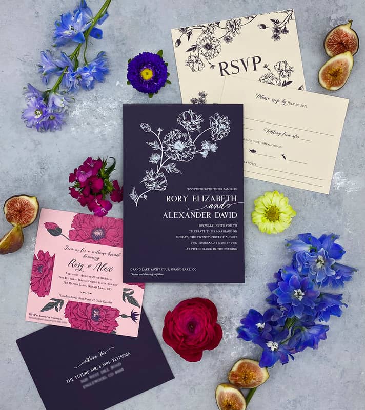 colorful floral wedding invitation suite