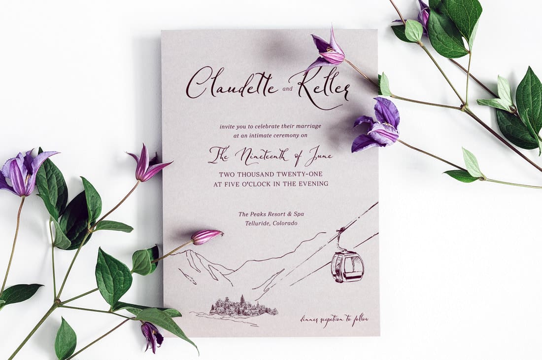 mountain gondola wedding invitation, telluride wedding invitation