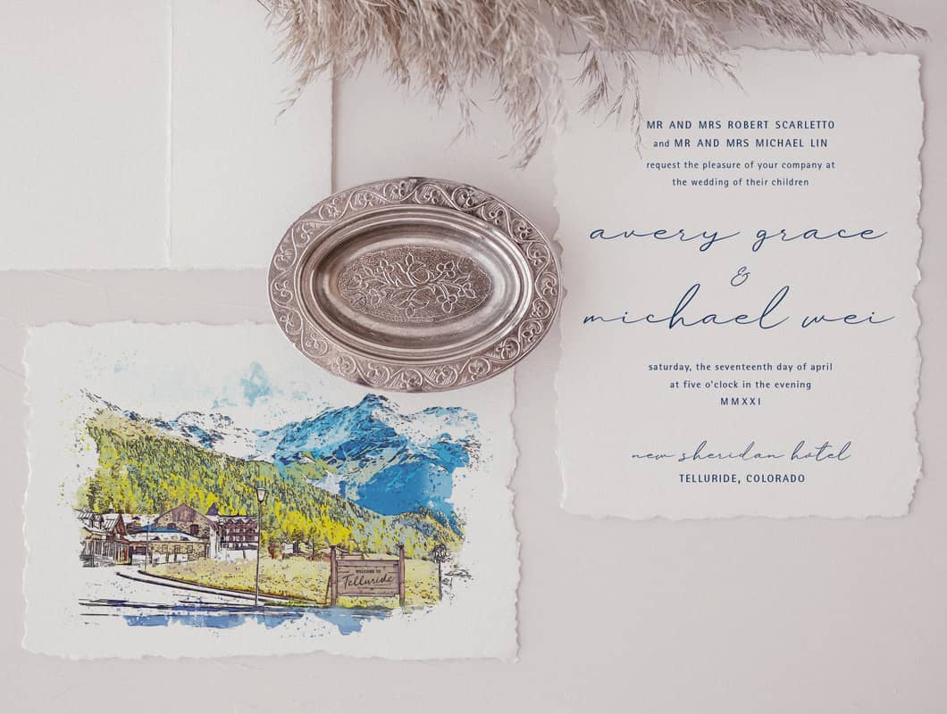 telluride watercolor wedding invitation